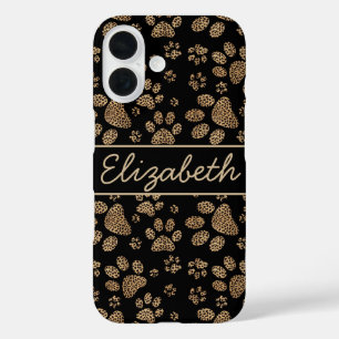 Leopard Spot Paw Prints Personalised iPhone 16 Case