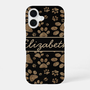 Leopard Spot Paw Prints Personalised iPhone 16 Case