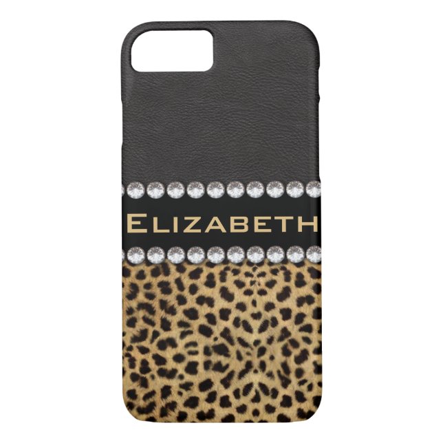 Leopard Spot Rhinestone Diamonds Monogram PHOTO Case-Mate iPhone Case (Back)