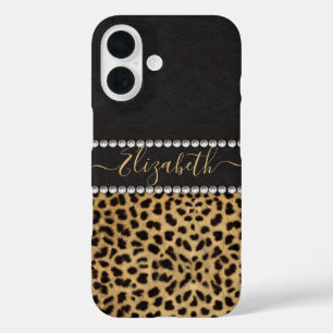 Leopard Spot Rhinestone Diamonds Monogram PHOTO iPhone 16 Case