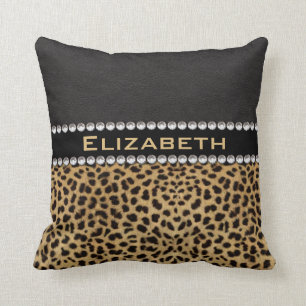 Leopard Spot Rhinestone Diamonds Monogram PHOTO Cushion