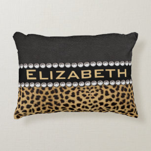 Leopard Spot Rhinestone Diamonds Monogram PHOTO Decorative Cushion