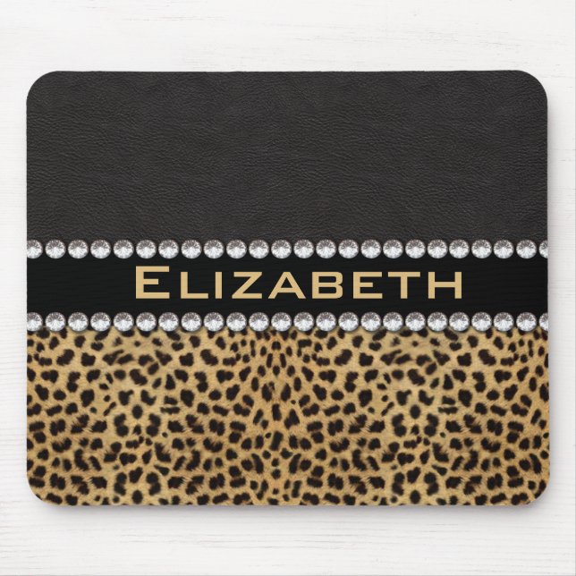 Leopard Spot Rhinestone Diamonds Monogram PHOTO Mouse Pad (Front)
