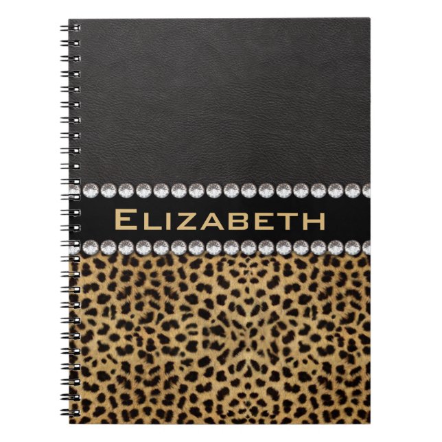 Leopard Spot Rhinestone Diamonds Monogram PHOTO Notebook (Front)