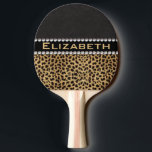 Leopard Spot Rhinestone Diamonds Monogram PHOTO Ping Pong Paddle<br><div class="desc">Customise / personalise this leopard spot print and black leather design with white diamond rhinestones monogram. (PRINTED PHOTO) FAUX</div>