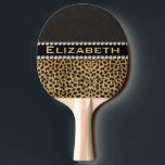 Leopard Spot Rhinestone Diamonds Monogram PHOTO Ping Pong Paddle<br><div class="desc">Customise / personalise this leopard spot print and black leather design with white diamond rhinestones monogram. (PRINTED PHOTO) FAUX</div>