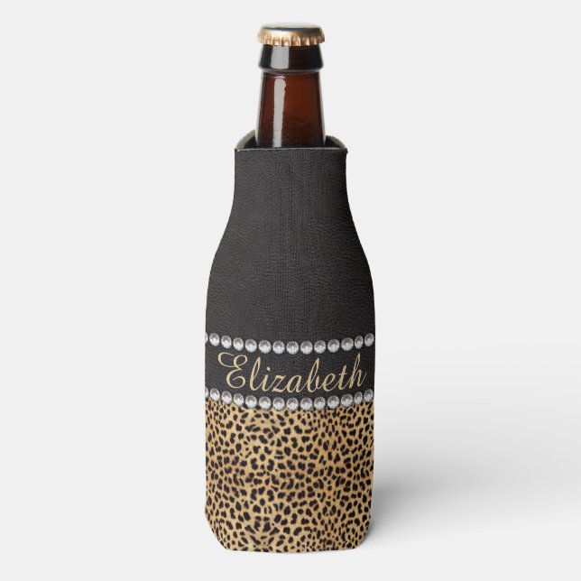 Leopard Spot Rhinestone Diamonds Personalised Bottle Cooler (Bottle Front)