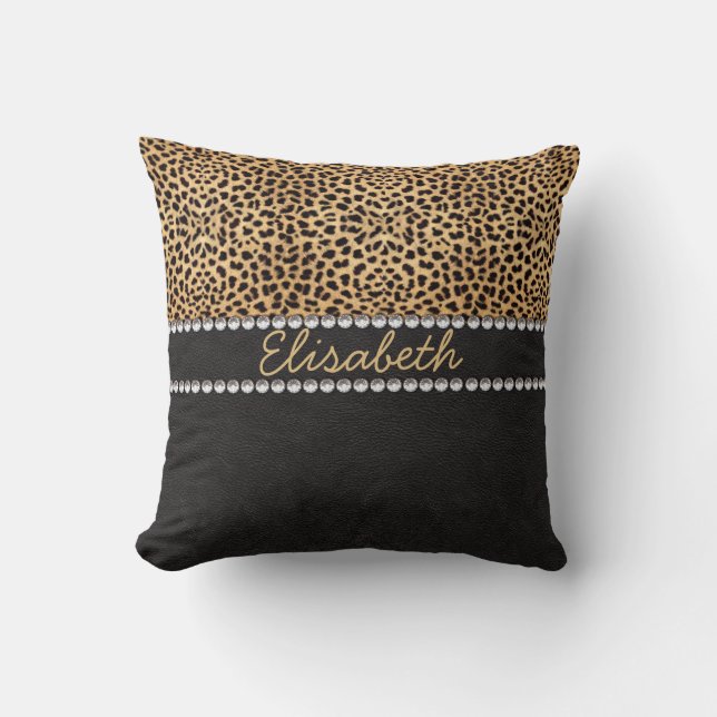 Leopard Spot Rhinestone Diamonds Personalised Cushion (Front)
