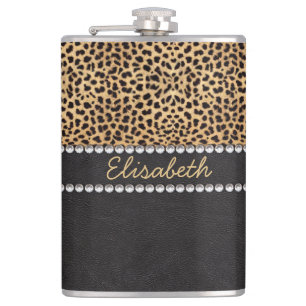 Leopard Spot Rhinestone Diamonds Personalised Hip Flask