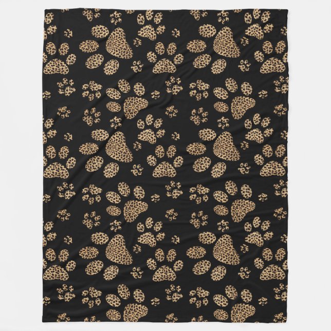 Leopard Spot Skin Paw Prints Fleece Blanket (Front)