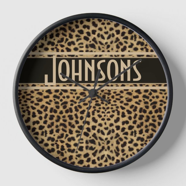 Leopard Spot Skin Print Personalised Clock (Front)