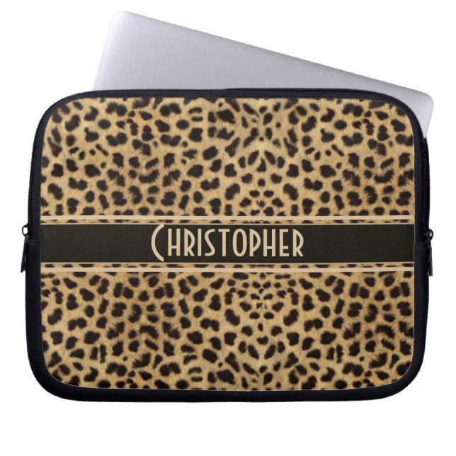 Leopard Spot Skin Print Personalised Laptop Sleeve (Front)