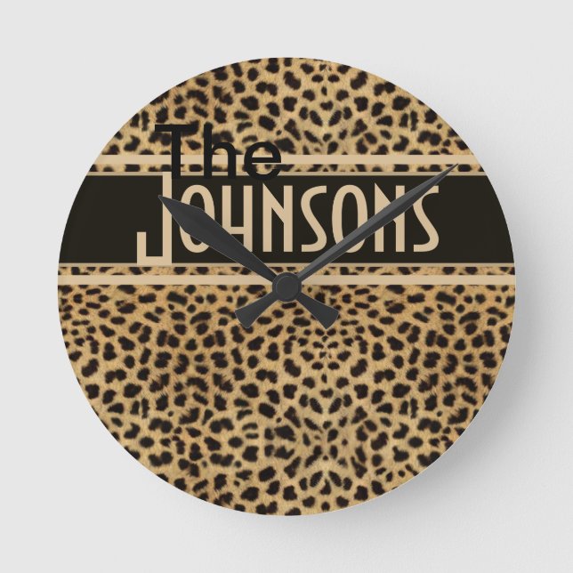 Leopard Spot Skin Print Personalised Round Clock (Front)