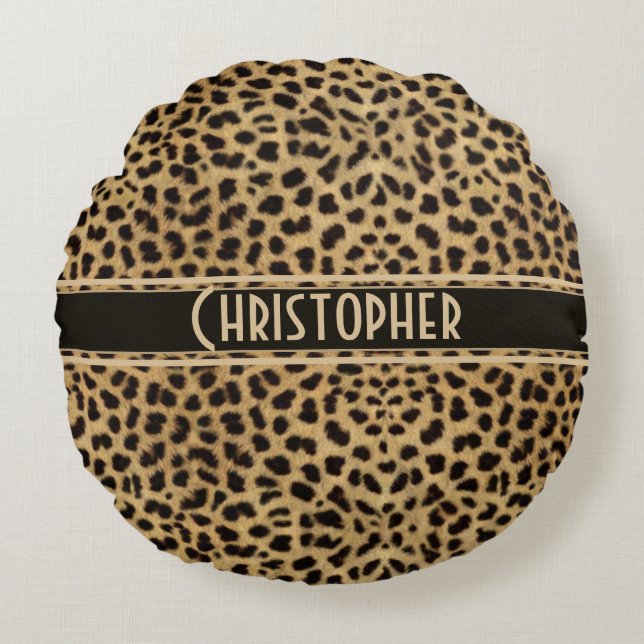 Leopard Spot Skin Print Personalised Round Cushion (Front)