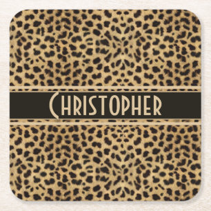 Leopard Spot Skin Print Personalised Square Paper Coaster