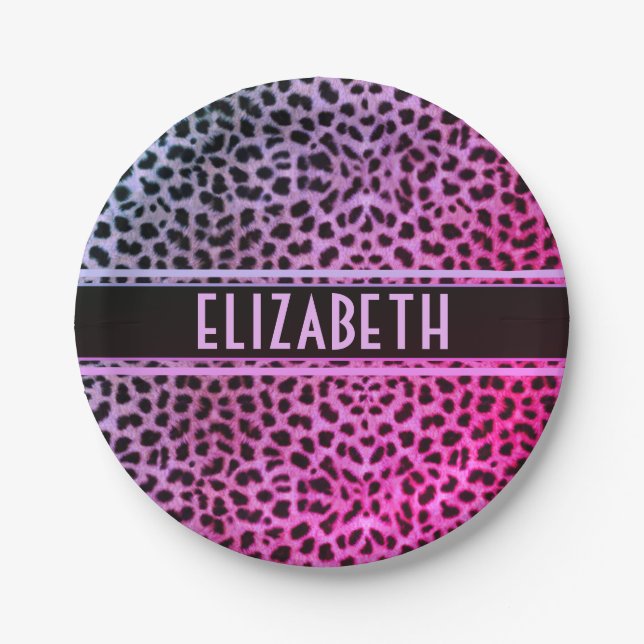 Leopard Spot Skin Print Personalized | Pink Paper Plate (Front)