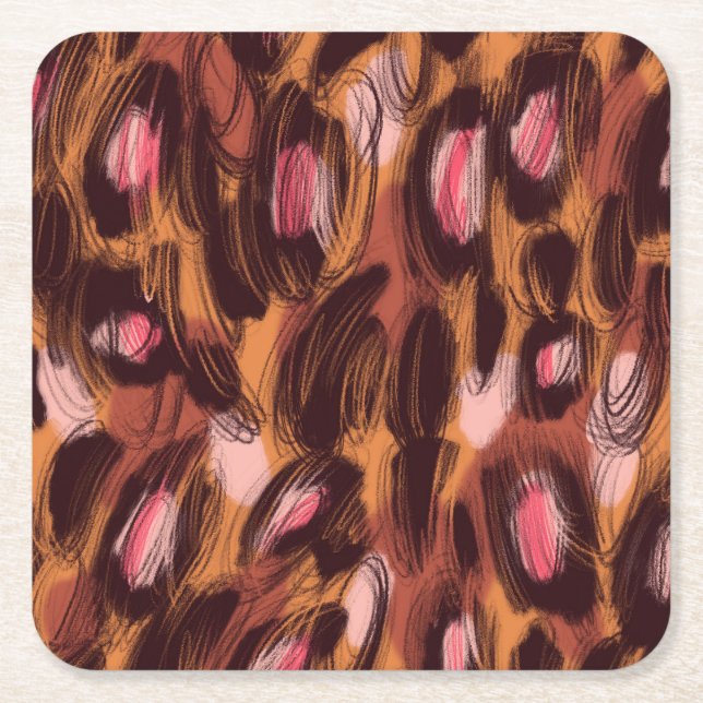 Leopard Spots African Animal Pattern Square Paper Coaster (Front)