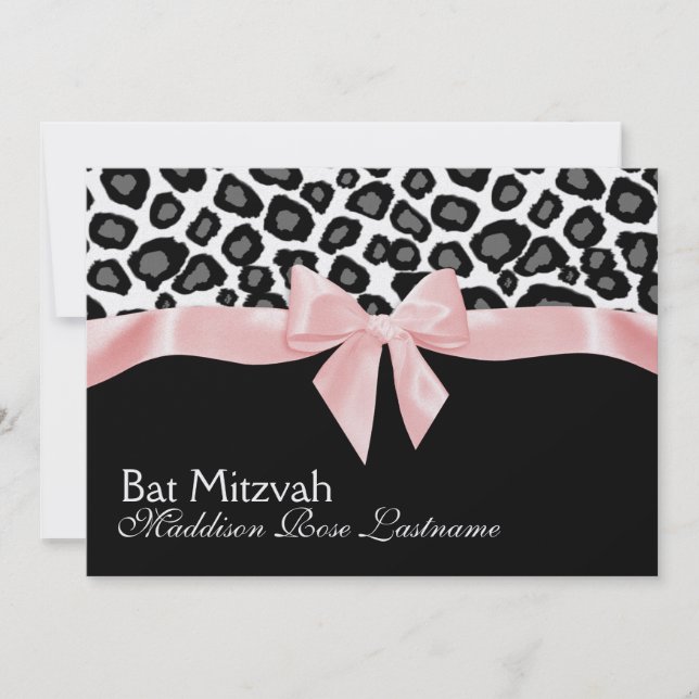 Leopard Spots and Pink Ribbon Bat Mitzvah Invitation (Front)