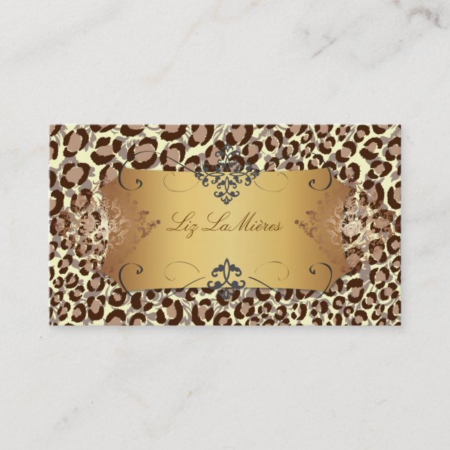 Leopard spots aux naturelle + dash of damask business card (Front)