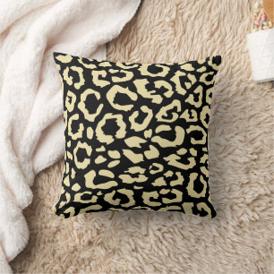 Leopard Spots Black And Gold Animal Print Pattern Cushion