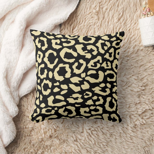 Leopard Spots Black And Gold Animal Print Pattern Cushion (Blanket)