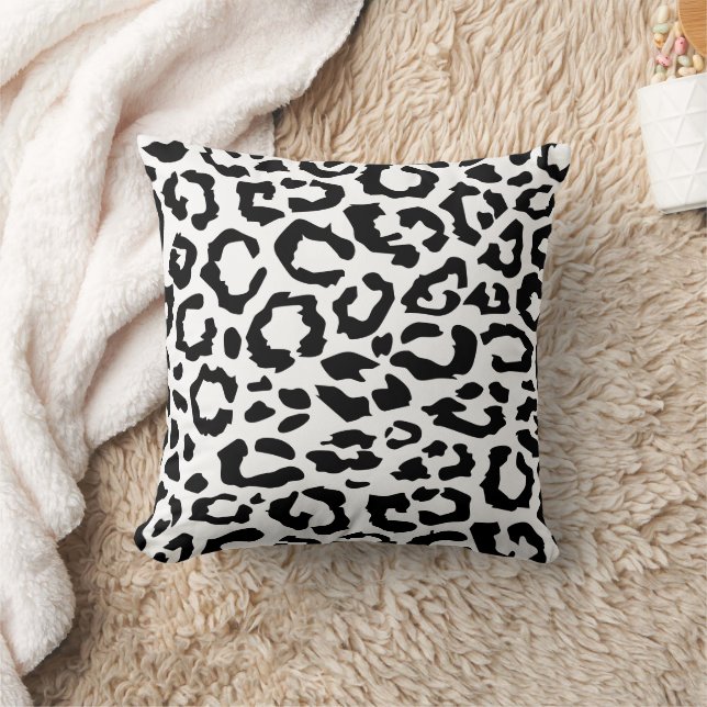 Leopard Spots Black And White Animal Print Pattern Cushion (Blanket)