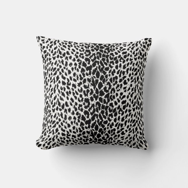 Leopard Spots Black and White Wild Animal Print Cushion (Front)