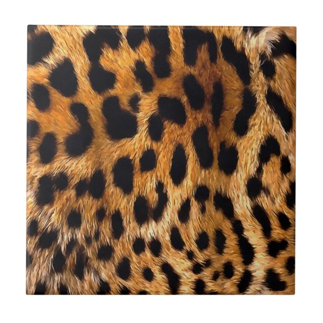 Leopard Spots Black Brown Wild Animal Fine Art Ceramic Tile (Front)