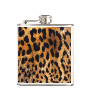 Leopard Spots Black Brown Wild Animal Fine Art Hip Flask