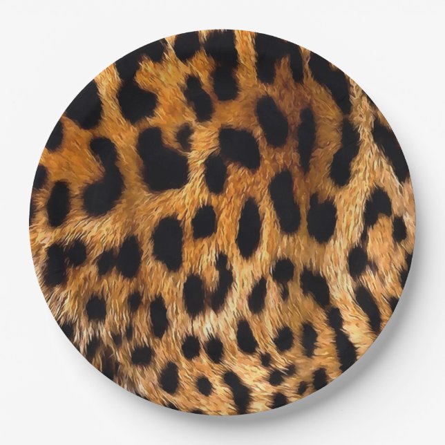 Leopard Spots Black Brown Wild Animal Fine Art Paper Plate (Front)