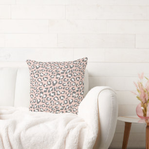 Leopard Spots Blush and Grey Animal Print Pattern Cushion