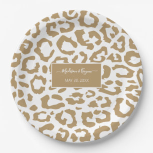 Leopard Spots Gold And White Animal Print Pattern Paper Plate