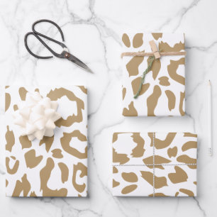 Leopard Spots Gold And White Animal Print Pattern Wrapping Paper Sheet