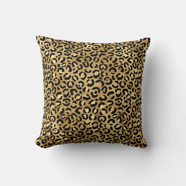 Leopard Spots Gold Black Animal Print Pattern  Cushion (Front)