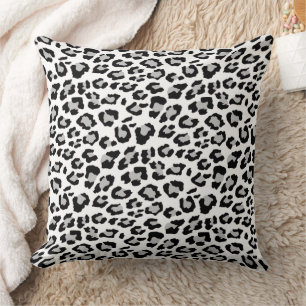 Leopard Spots Grey and Black Animal Print Pattern Cushion