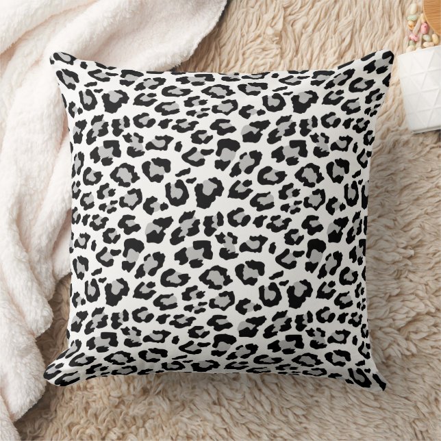 Leopard Spots Grey and Black Animal Print Pattern Cushion (Blanket)