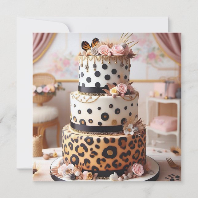 LEOPARD SPOTS LAYERED BIRTHDAY CAKE CARD (Front)