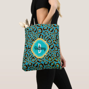 Leopard Spots Monogram Name Tote Bag