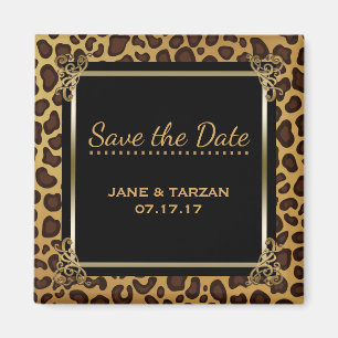 Leopard Spots Pattern Elegant Gold Save the Date Magnet