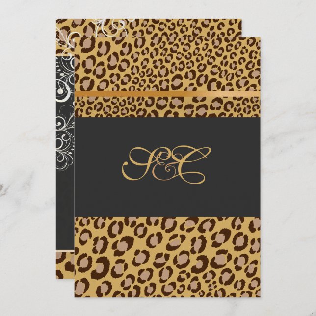 LEOPARD SPOTS+PEARL SWIRLS/VINTAGE INVITATION (Front/Back)