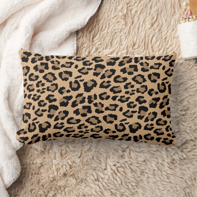 Leopard Spots Tan Brown Animal Print Pattern Lumbar Cushion (Blanket)
