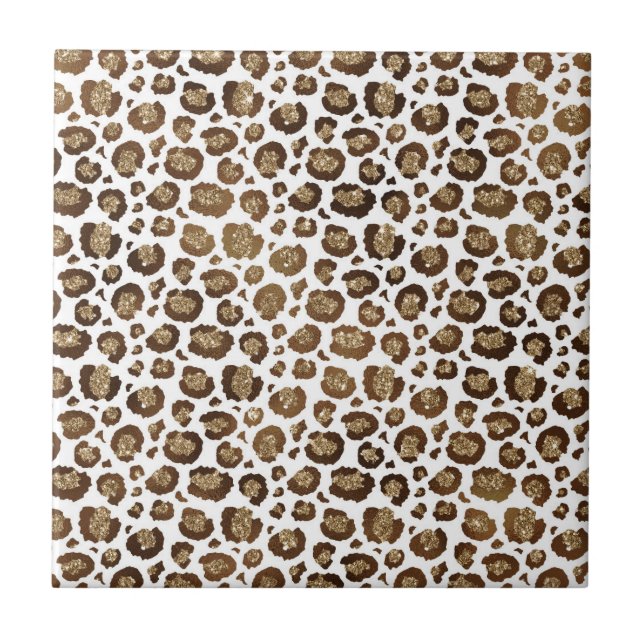 Leopard Spots Wild Animals Golden Glitter Safari Ceramic Tile (Front)