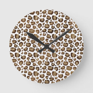 Leopard Spots Wild Animals Golden Glitter Safari Round Clock