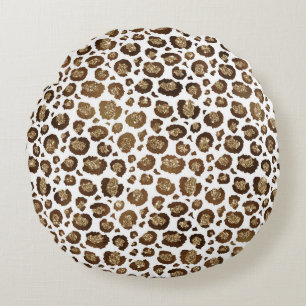 Leopard Spots Wild Animals Golden Glitter Safari Round Cushion