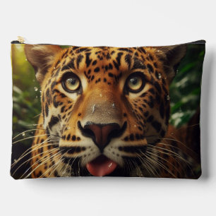 Leopard Stares While Lapping Water in Jungle  Accessory Pouch