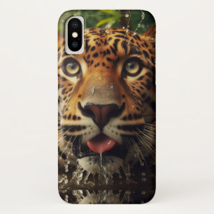 Leopard Stares While Lapping Water in Jungle iPhone X Case