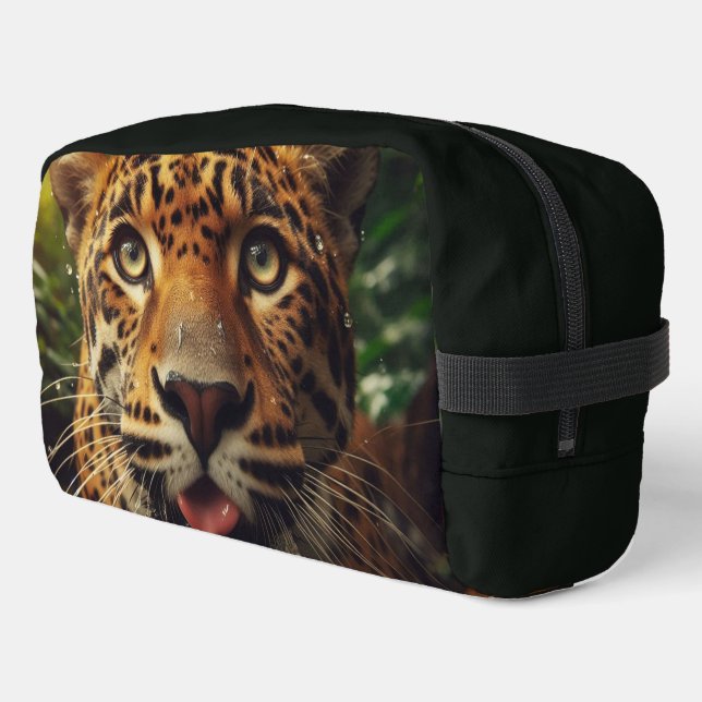Leopard Stares While Lapping Water in Jungle  Dopp Kit (Left Corner)