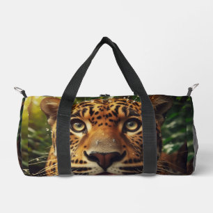 Leopard Stares While Lapping Water in Jungle Duffle Bag