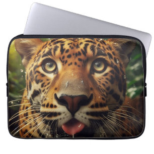 Leopard Stares While Lapping Water in Jungle Laptop Sleeve