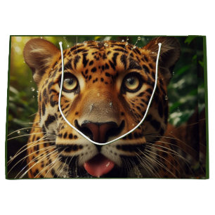 Leopard Stares While Lapping Water in Jungle Large Gift Bag